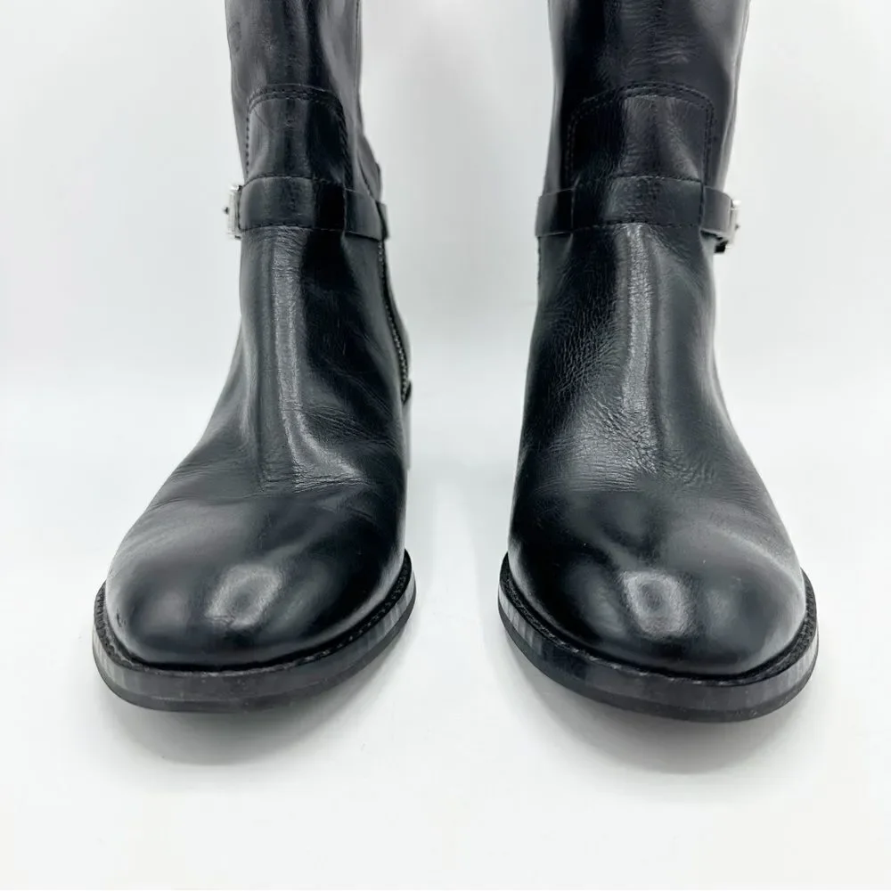 Michael Kors Chunky Heel Moto Boot Black Silver Buckles Lug Sole Sz‎ 7.5 - Picture 4 of 14
